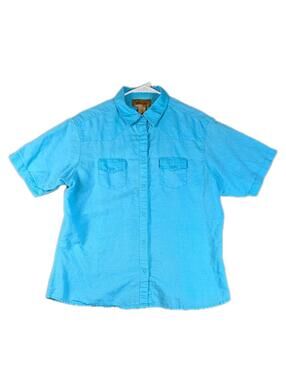 Wrangler Womens Large Blue Short Sleeve Button Up Western Shirt Casual Work